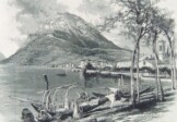 Lugano and Monte Salvatore  16 cm x 16 cm [text on reverse] Wood Engraving by Harry Fenn